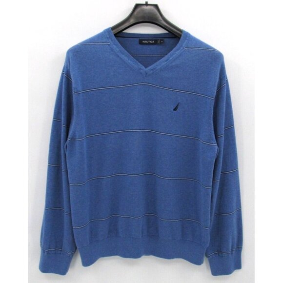 Nautica Other - Nautica Sweater Mens XL Blue Striped Long Sleeve V-Neck Pullover Casual Preppy